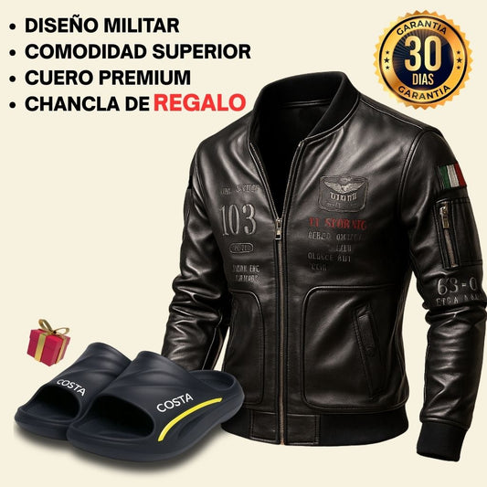 Chaqueta BERLIN cuero PREMIUM + Chanclas de REGALO 🎁
